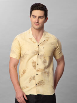 Beige Natural Botanical Print Hemp  Shirt